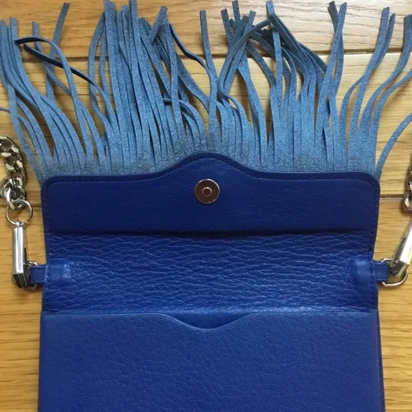 Rebecca Minkoff Blue Leather Fringe Case Mate Convertible Crossbody Bag Clutch - Picture 10 of 16